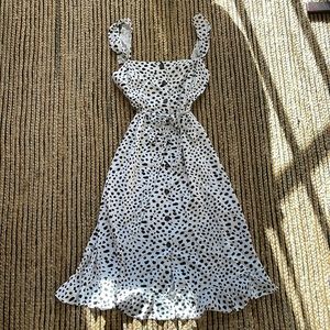 Lush Black & White Dot Print Button Up Midi Summer Dress